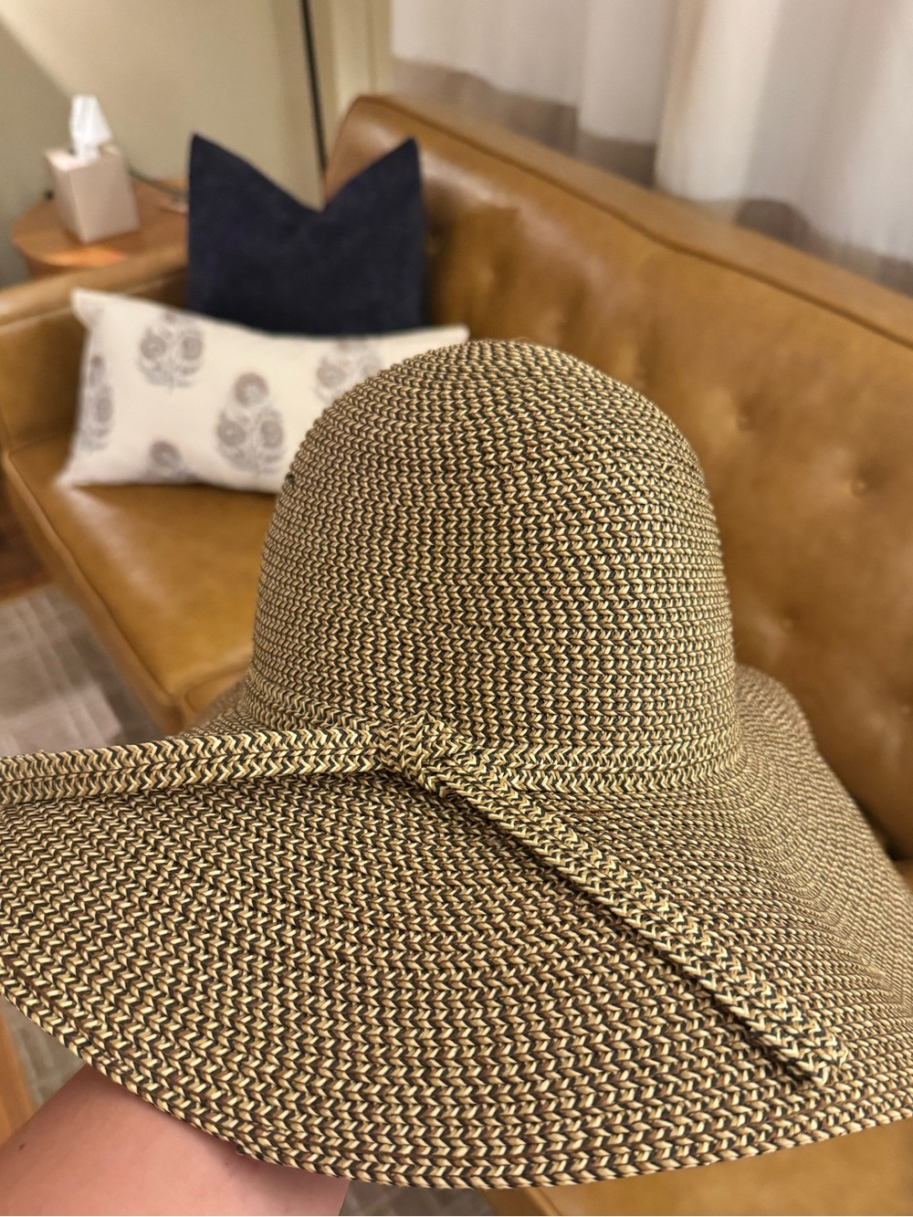 Woven Wide-Brim Sun Hat in Tan